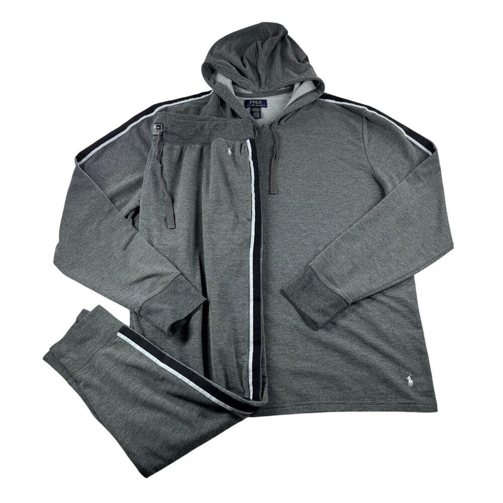 Polo Ralph Lauren Mens Sleepwear Set L Hoodie Jogger Sweatpants Gray Lounge